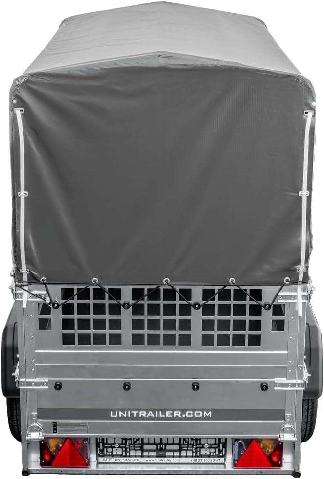 UNITRAILER Garden Trailer 200 KIPP 750 kg – Gitteraufsatz, Hochplane Grau, Kippbare Deichsel & Verstärkte Stahlstruktur - RAHFY