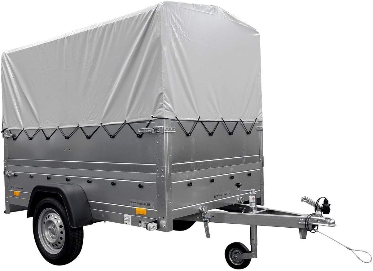 UNITRAILER PKW Anhänger 750 kg – Silber | Hochplane, Bordwände, V-Deichsel, Siebdruckboden & AL-KO/Knott Achse - RAHFY