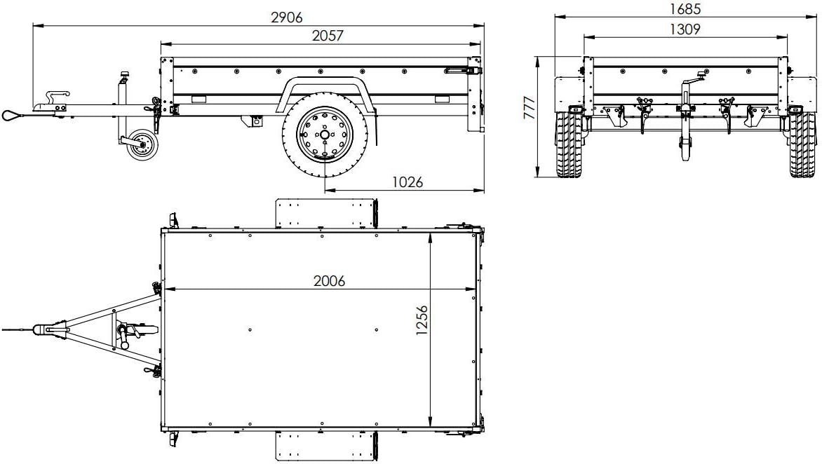 UNITRAILER PKW Anhänger 750 kg – Silber | Hochplane, Bordwände, V-Deichsel, Siebdruckboden & AL-KO/Knott Achse - RAHFY