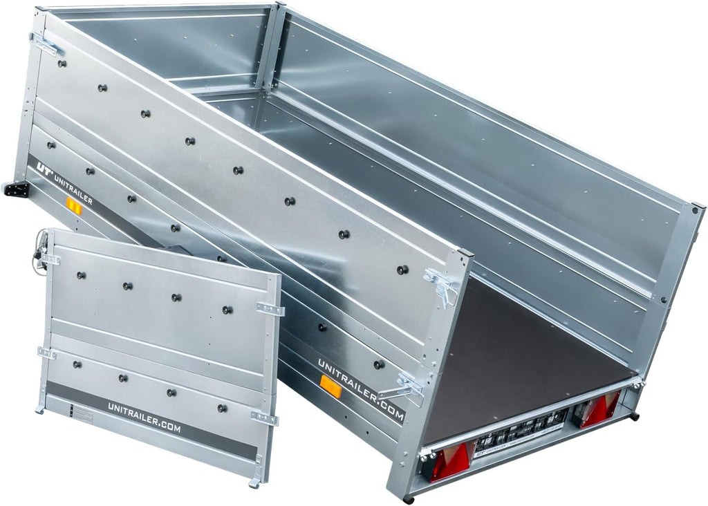 UNITRAILER Klappanhänger 750 kg – Silber | Robuster Stahlanhänger mit Bordwänden, Kippmechanismus & Plane - RAHFY
