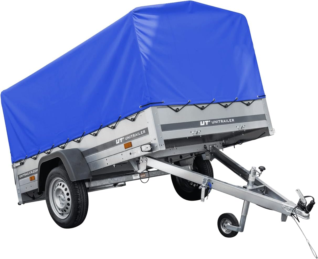 UNITRAILER PKW Anhänger 750 kg – Blaue Hochplane, Kippbare Deichsel, Stützrad & Straßenzulassung inklusive - RAHFY