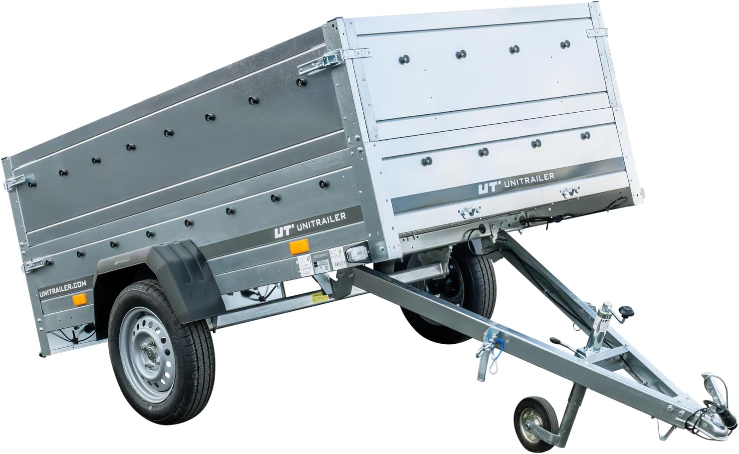 UNITRAILER Klappanhänger 750 kg – Silber | Robuster Stahlanhänger mit Bordwänden, Kippmechanismus & Plane - RAHFY