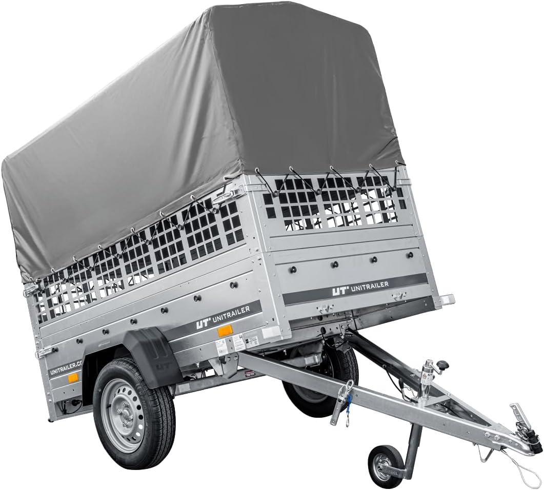 UNITRAILER Garden Trailer 200 KIPP 750 kg – Gitteraufsatz, Hochplane Grau, Kippbare Deichsel & Verstärkte Stahlstruktur - RAHFY