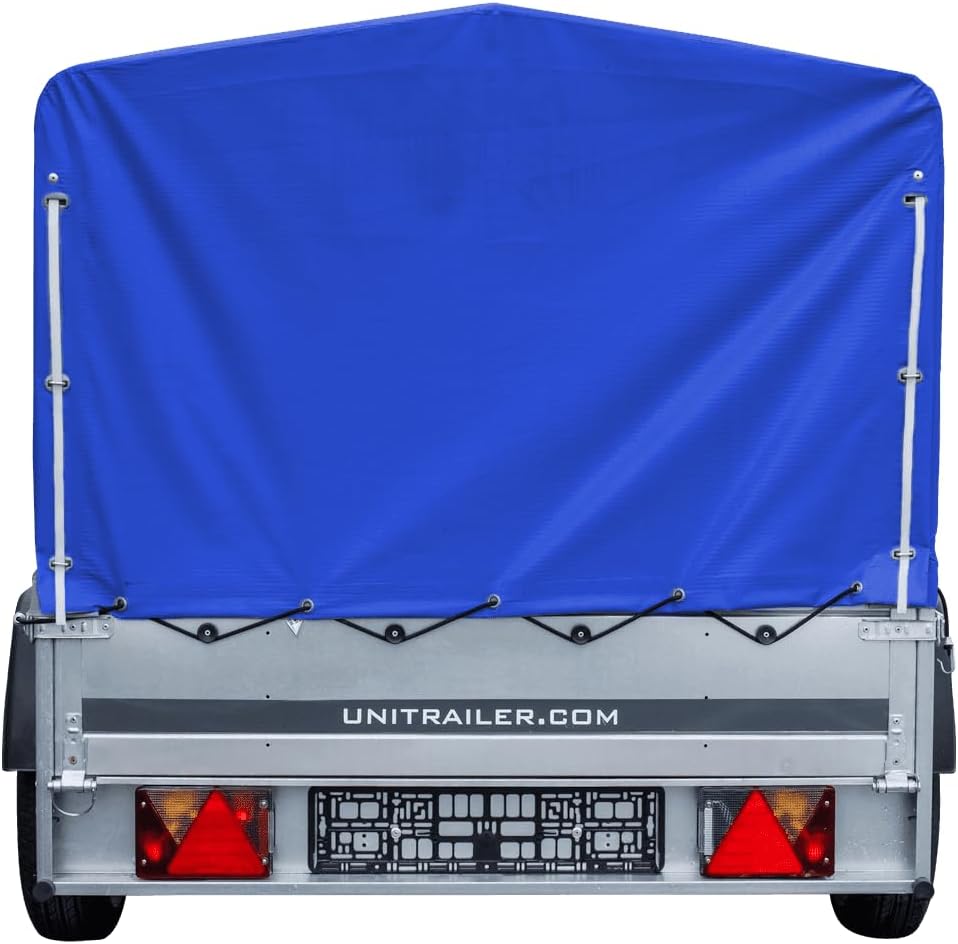 UNITRAILER PKW Anhänger 750 kg – Blaue Hochplane, Kippbare Deichsel, Stützrad & Straßenzulassung inklusive - RAHFY
