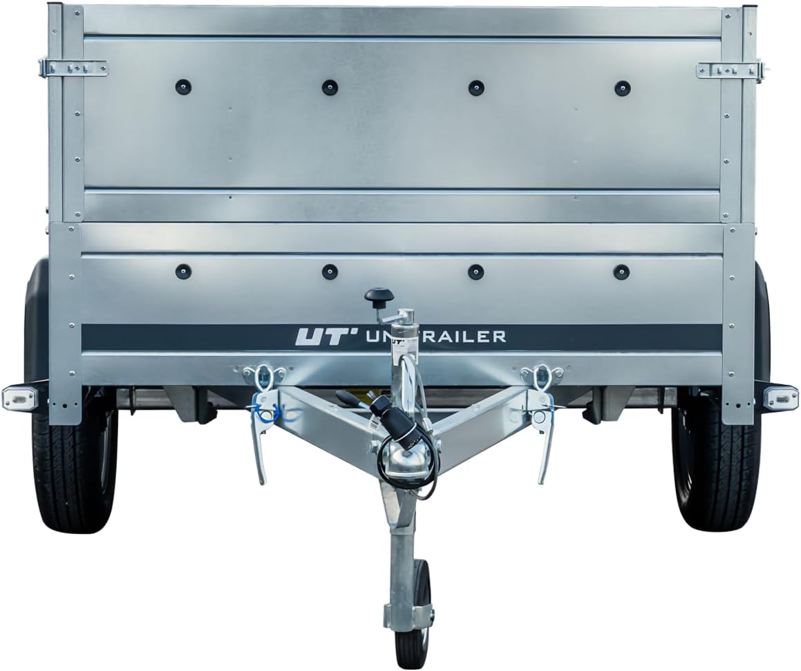 UNITRAILER Klappanhänger 750 kg – Silber | Robuster Stahlanhänger mit Bordwänden, Kippmechanismus & Plane - RAHFY