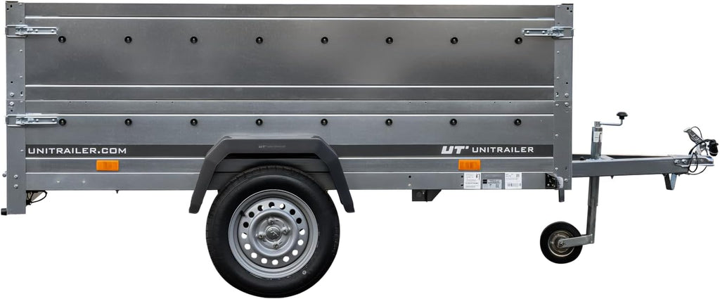 UNITRAILER Klappanhänger 750 kg – Silber | Robuster Stahlanhänger mit Bordwänden, Kippmechanismus & Plane - RAHFY
