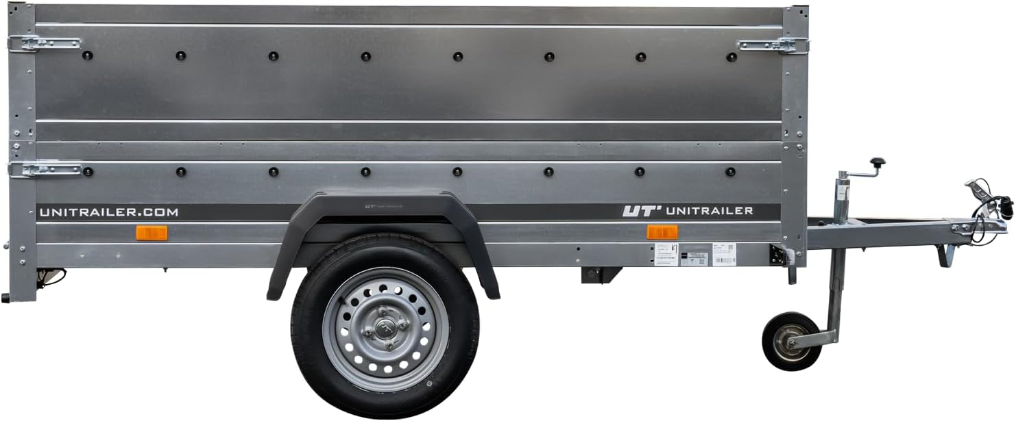 UNITRAILER Klappanhänger 750 kg – Silber | Robuster Stahlanhänger mit Bordwänden, Kippmechanismus & Plane - RAHFY