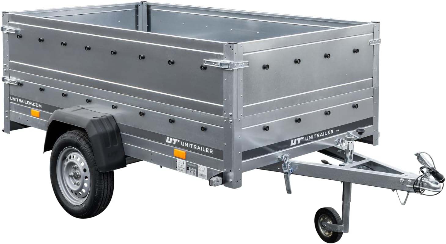 UNITRAILER Klappanhänger 750 kg – Silber | Robuster Stahlanhänger mit Bordwänden, Kippmechanismus & Plane - RAHFY