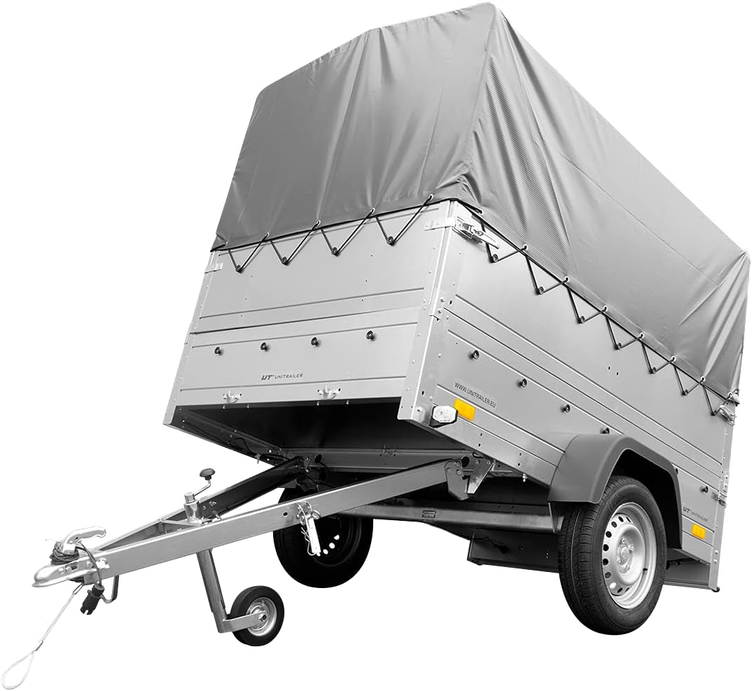 UNITRAILER PKW Anhänger 750 kg – Silber | Hochplane, Bordwände, V-Deichsel, Siebdruckboden & AL-KO/Knott Achse - RAHFY