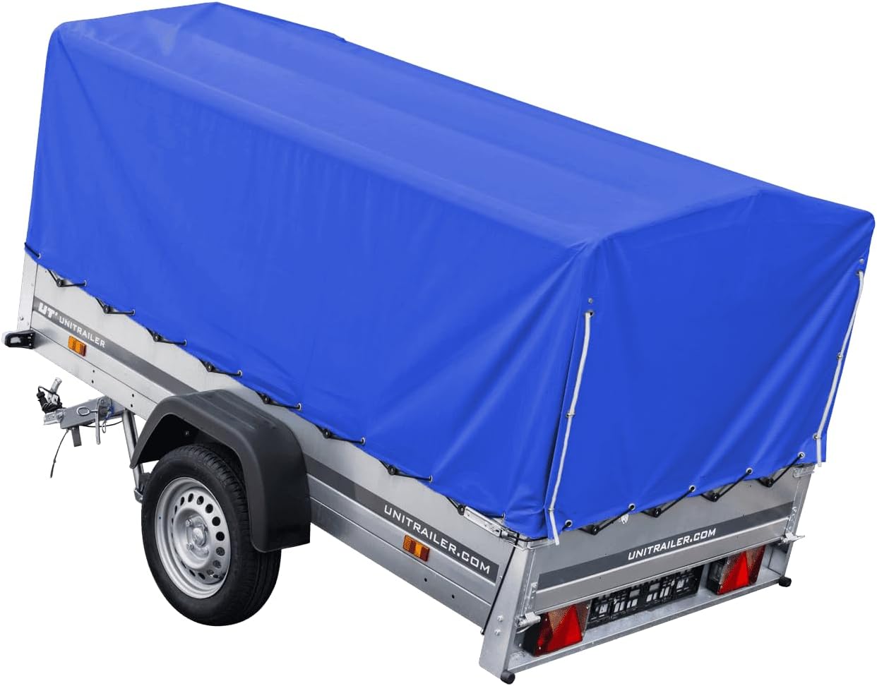 UNITRAILER PKW Anhänger 750 kg – Blaue Hochplane, Kippbare Deichsel, Stützrad & Straßenzulassung inklusive - RAHFY